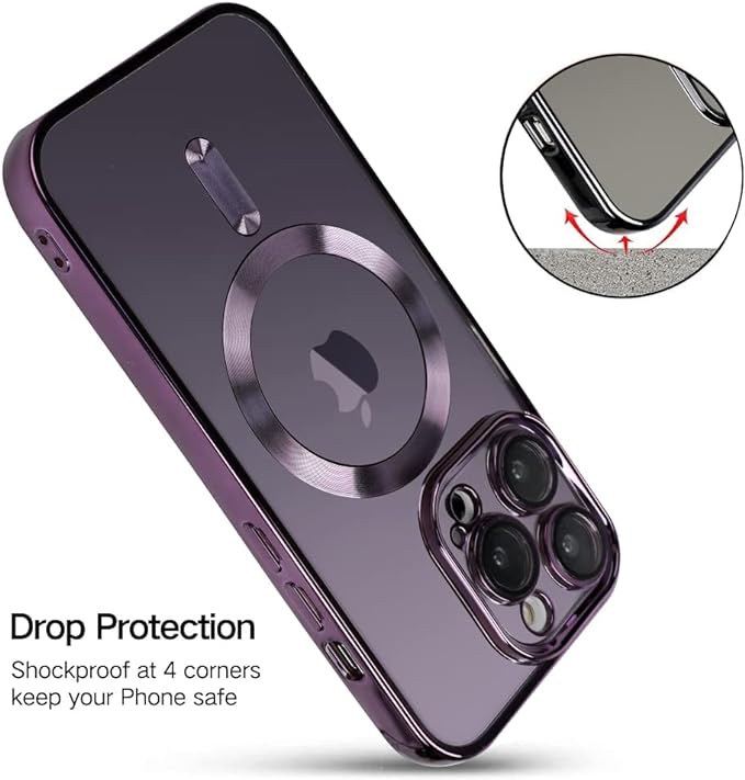 Capa compatível com iPhone 14 Pro Max com protetor de lente de câmera (compatível com MagSafe) Capa protetora magnética antiarranhões à prova de choque para iPhone 14 Pro Max