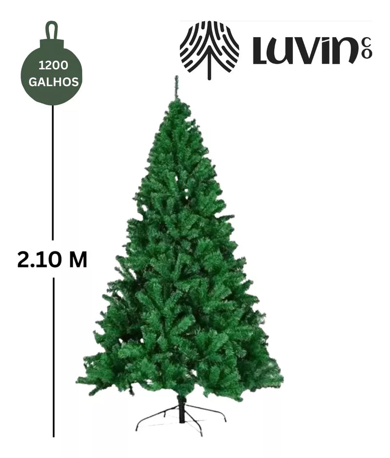 Árvore De Natal Pinheiro Grande Luxo Cheia Premium 2.10m 1200 Galhos Verde Tradicional Luvinco