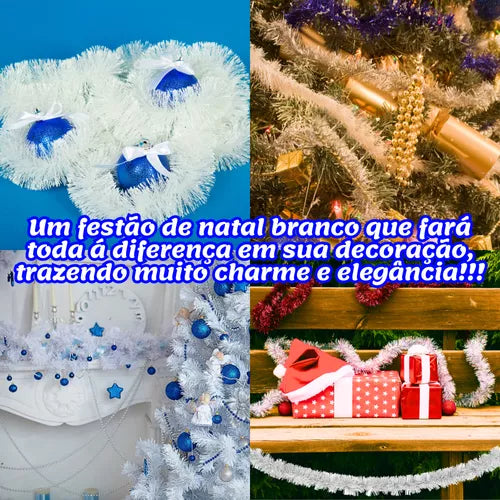 Kit 10 Festão De Natal Branco Cheio Decoração Enfeite Árvore