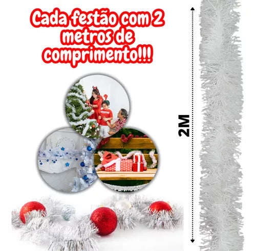 Kit 10 Festão De Natal Branco Cheio Decoração Enfeite Árvore