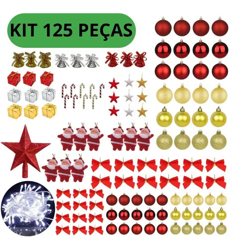 Kit 125 Enfeites Pendentes Árvore Natal Bolinha Pisca Oferta