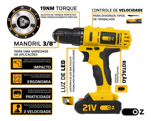 Parafusadeira Furadeira De Impacto 21v Bivolt Pb6500k Maleta Kit Oz 110v/220v