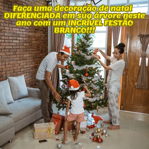 Kit 10 Festão De Natal Branco Cheio Decoração Enfeite Árvore