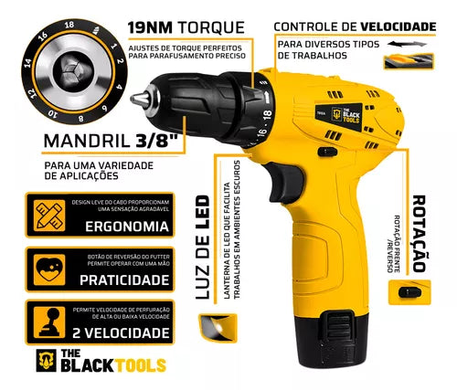 Parafusadeira Furadeira 12v 3/8 Pol Bateria 110v/220v