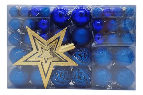 Kit C/100 Bolas De Natal Lisas/foscas/glitter - Azul