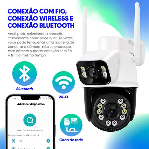 Câmera Wifi Full Hd Externa Prova D'água Lente Dupla Ip66 Cor Branco