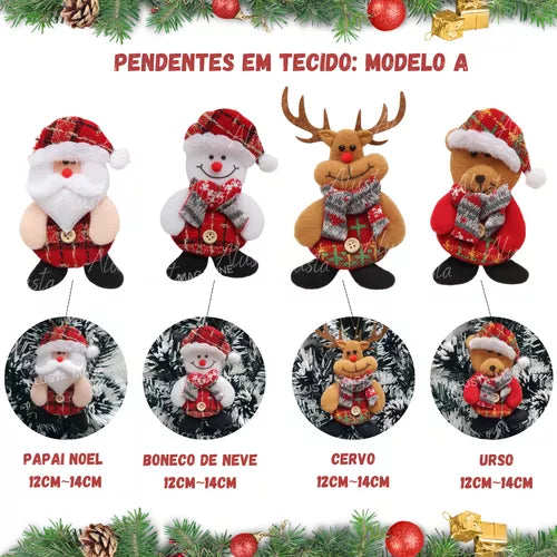 Kit 12 Pendente De Natal Enfeite Arvore Pelúcia Arvore Tecid