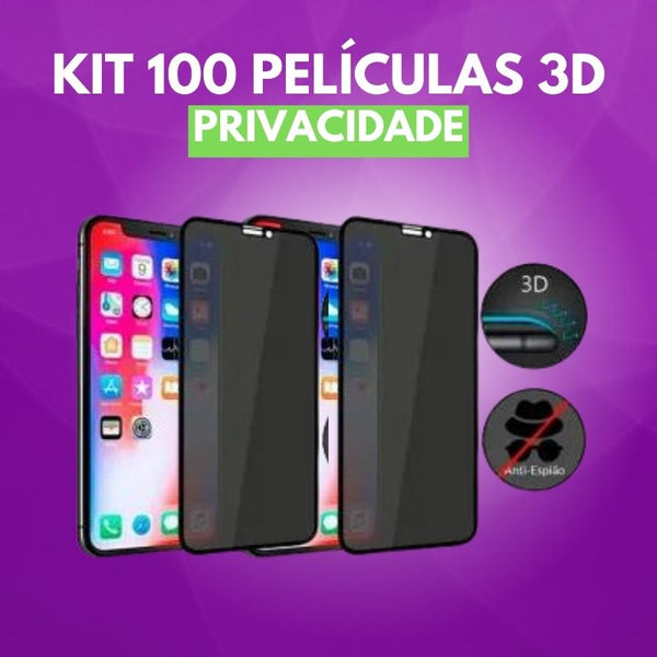 KIT 100 PELÍCULAS DE VIDRO PRIVACIDADE 3D