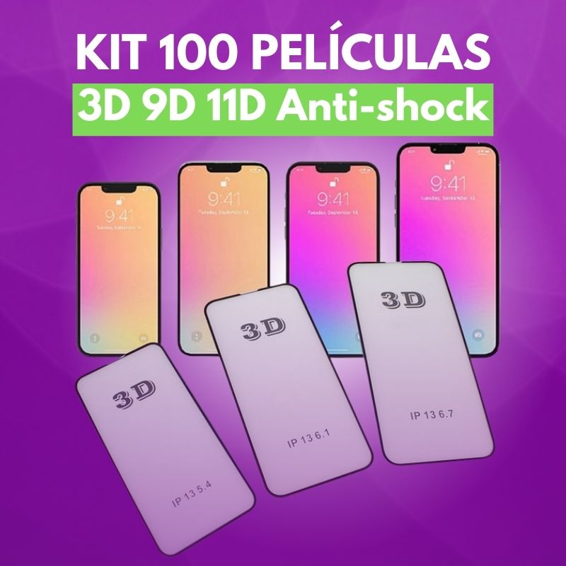 Kit 100 Películas De Vidro 3D Anti-shock Atacado Revenda