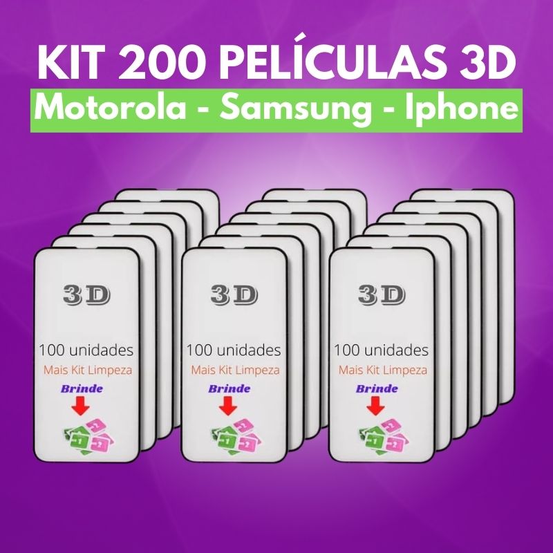 Kit com 200 Películas 3D Modelos mais vendidos - Motorola - Samsung - Iphone