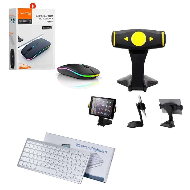 Kit Office - Mouse Sem fio + Teclado Bluetooth + Suporte para Tablet