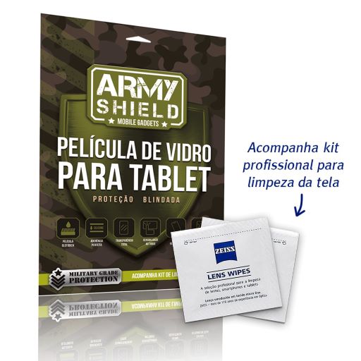 Película de Vidro para Tablet - Na embalagem ArmyShield com Kit Limpeza Profissional