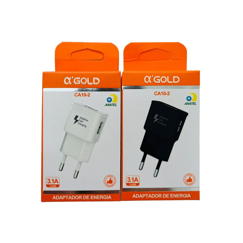 Kit 10 FONTES / CARREGADOR USB 5V / 3.1A - AGOLD - CA10-2 (CORES PRETO E BRANCO)