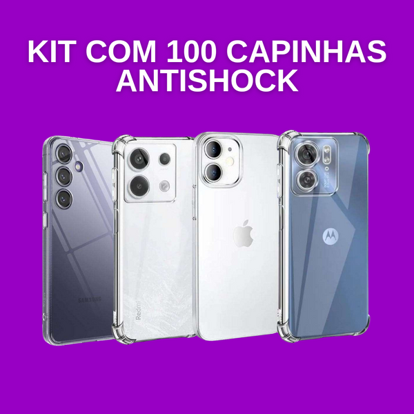 Kit com 100 Capinhas Antishock Transparente Mais Vendidas - Apple / Motorola / Samsung